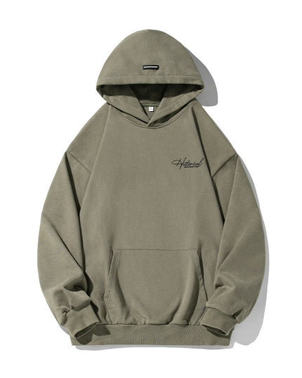 Retro Heavy Hooded Sweater Men's Autumn And Winter High Street American Letter Embroidery