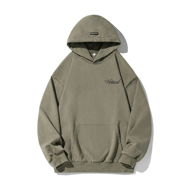 Retro Heavy Hooded Sweater Men's Autumn And Winter High Street American Letter Embroidery