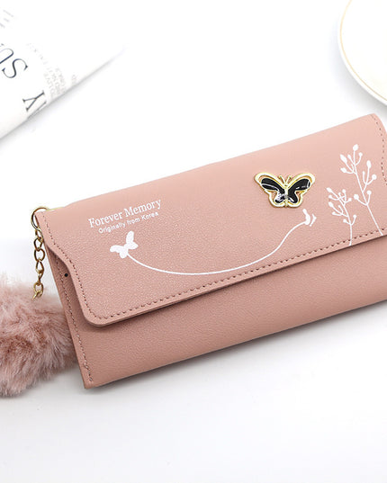 Ladies' Long Wallet With Butterfly Flowers And Simple Loose Change
