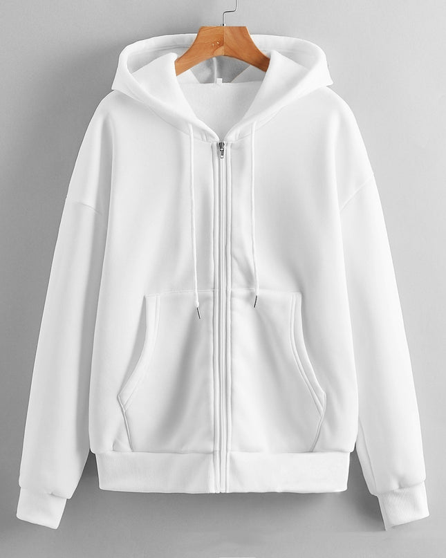 Sweater Women's Hooded Solid Color Zipper Loose Padded Coat