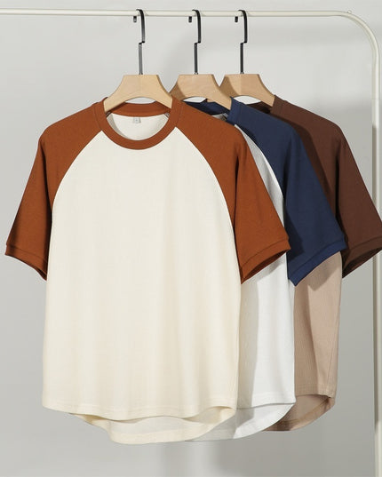 Contrast Color Waffle Plus Size Short Sleeve