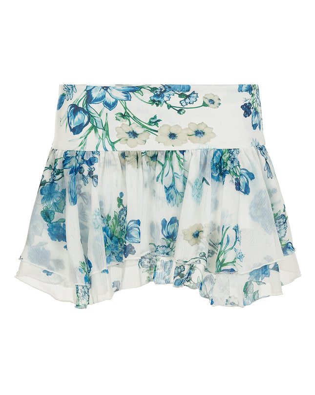 American Street Style Mesh Floral Print Irregular Skirt