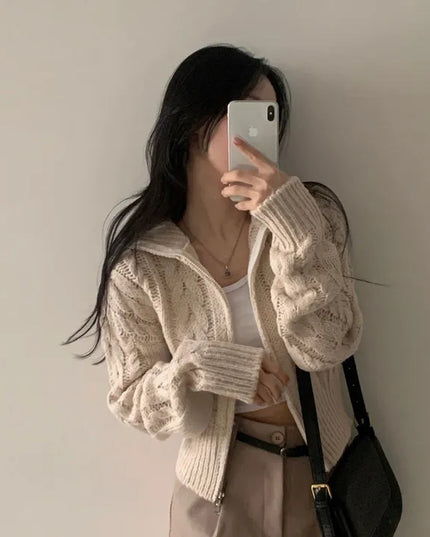 Early Sweater Coat Slim Fit Slimming V-neck Long Sleeve Top