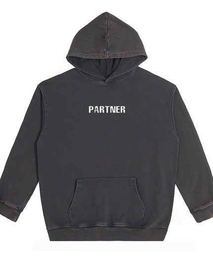 Loose Fitting Wax Printed Retro Vintage Vintage Hooded Sweatshirt For Men