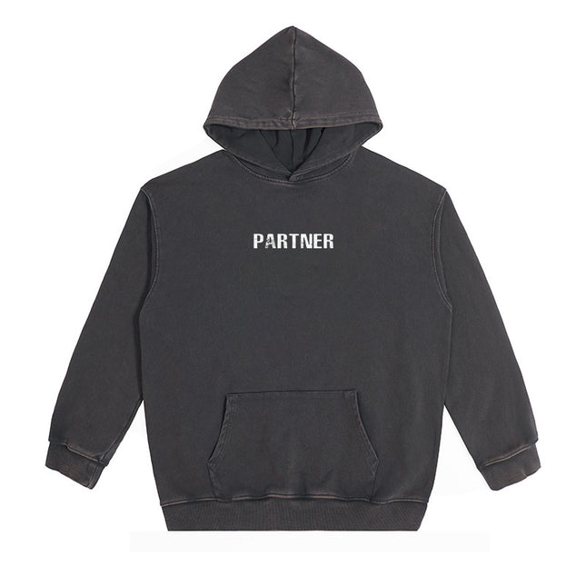 Loose Fitting Wax Printed Retro Vintage Vintage Hooded Sweatshirt For Men