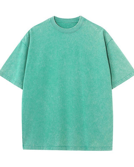 Pure Cotton Distressed T-shirt Retro Round Neck Short Sleeves