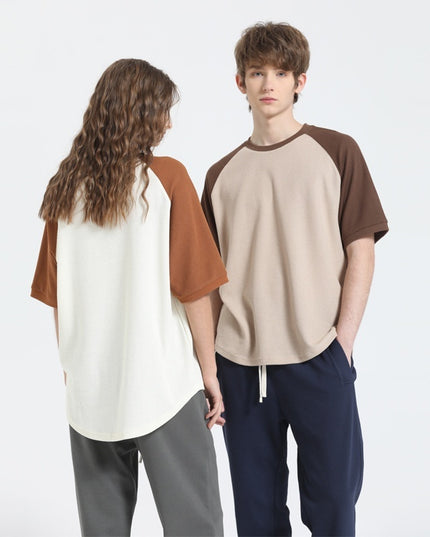 Contrast Color Waffle Plus Size Short Sleeve