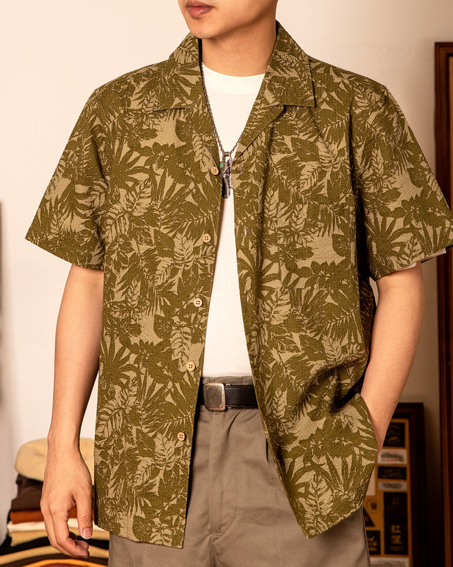 Vintage Printed Seersucker Cuban Collar Shirt