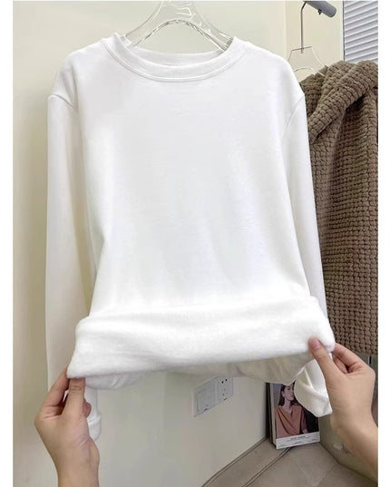Plus Velvet White Bottoming Shirt Women's Inner Match Mid-length Loose T-shirt