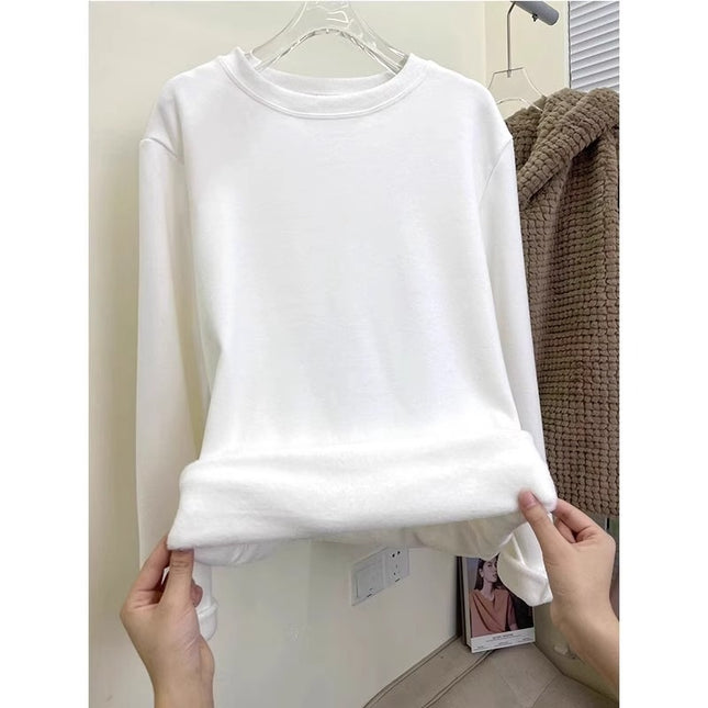 Plus Velvet White Bottoming Shirt Women's Inner Match Mid-length Loose T-shirt