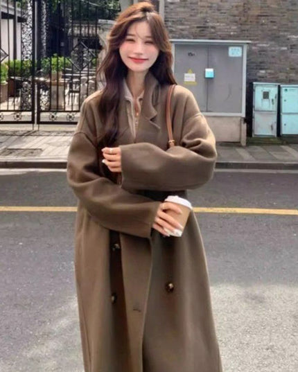 Design Sense Oatmeal Color Small Woolen Overcoat Women's Coat