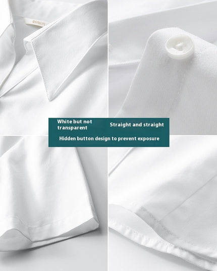 Women's White Short-sleeved Shirt V-neck Working Clothes