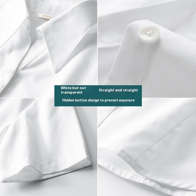 Women's White Short-sleeved Shirt V-neck Working Clothes