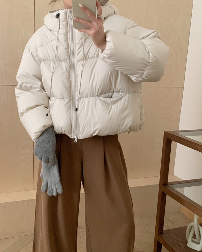 White Duck Down Puff Fluffy Hooded Down Jacket