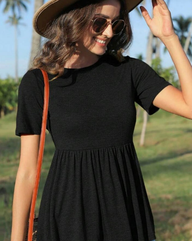 Women's Short Sleeve T-shirt With Ruffled Bottom In Dark Blue