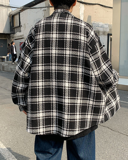 Men's Plaid Long Sleeve Shirt Retro Loose Jacket