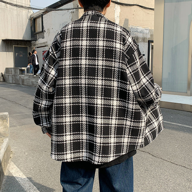 Men's Plaid Long Sleeve Shirt Retro Loose Jacket