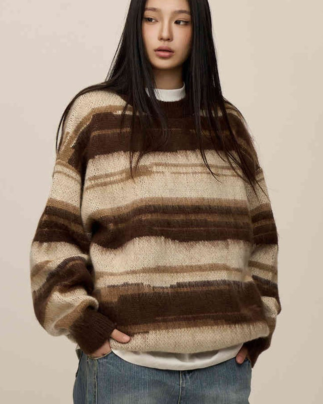 Retro Hip Hop Black And White Striped Sweater For Women