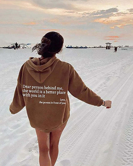 Letter Printing Versatile Casual Long Sleeve Pullover Loose Hooded
