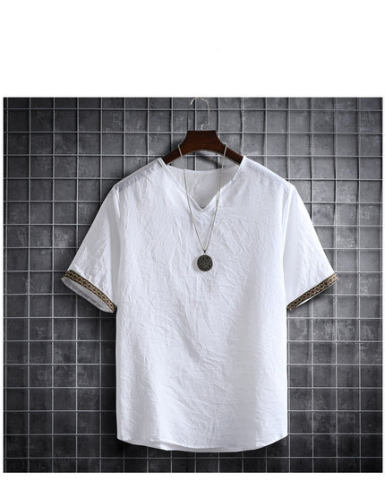 Vintage Linen V-Neck Short Sleeve T-Shirt Running Volume