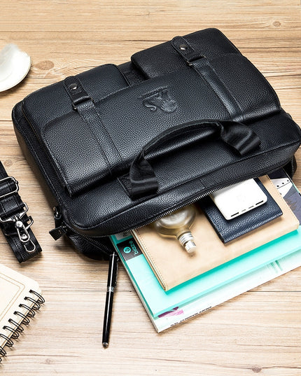 Cowhide Men's Briefcase Business Large Capacity Handbag