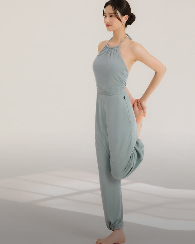 Women's Halter Beauty Back Fitness Jumpsuit