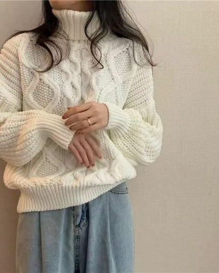 Retro Autumn And Winter Turtleneck Sweater Twisted Short Long-sleeved Sweater Top