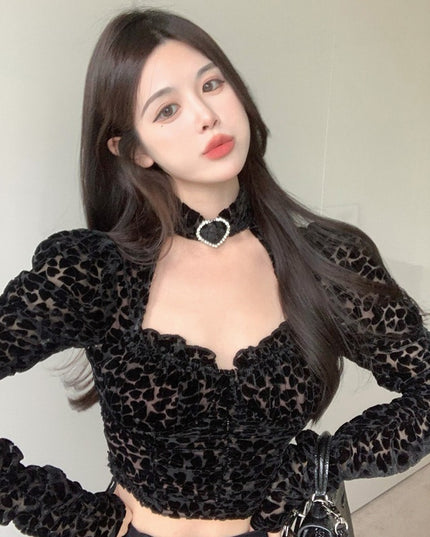 Autumn And Winter Style Square Neck Bubble Long Sleeve