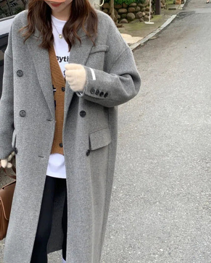 Women's Gray Woolen Plump Girls Loose All-match Coat
