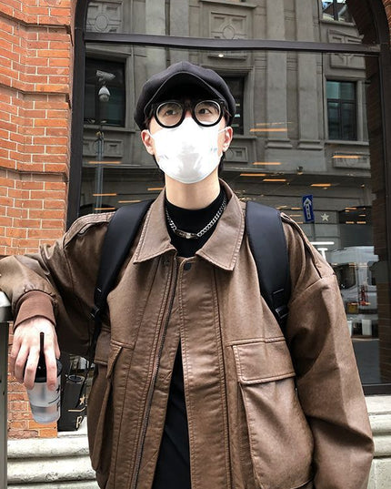 American Retro Biker's Brown Leather Coat