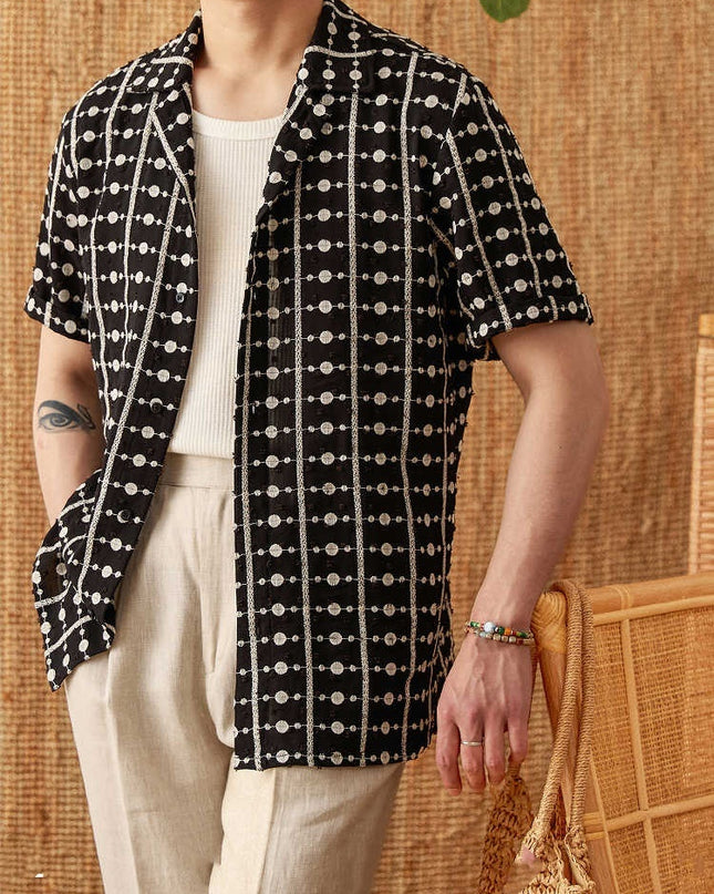 Pure Cotton Embroidery Cuban Collar Short Sleeve Printed Shirt Breathable Casual Shirt