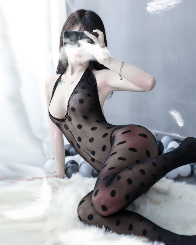 Translucent One-piece Black Stockings Jumpsuit