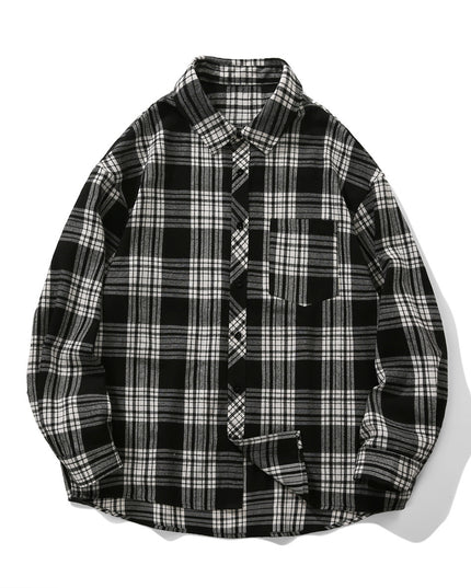 American Retro Plaid For Men Spring And Autumn Loose Casual Bottoming Shirt Coat