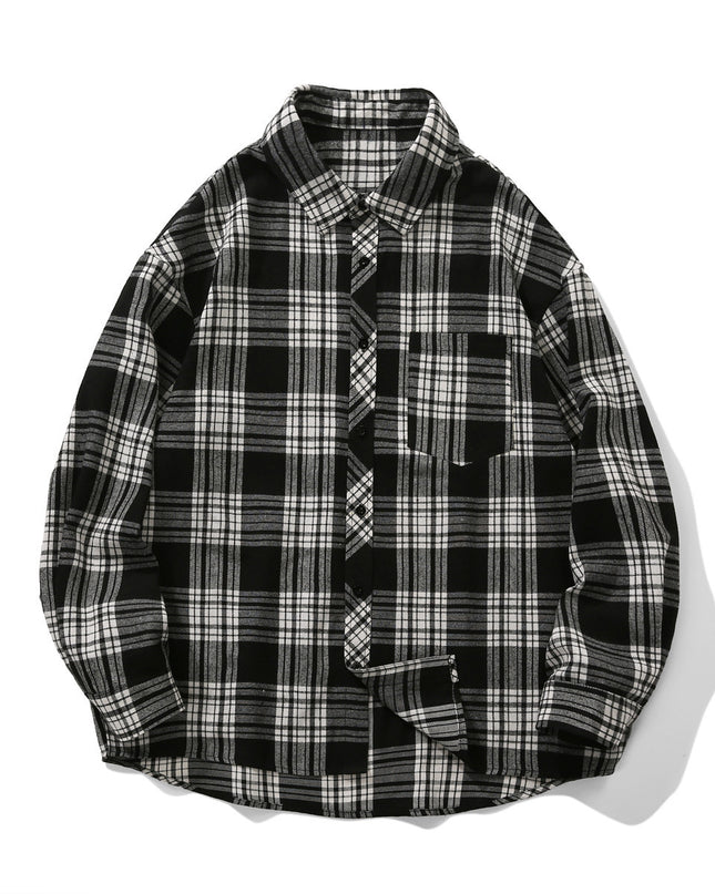 American Retro Plaid For Men Spring And Autumn Loose Casual Bottoming Shirt Coat