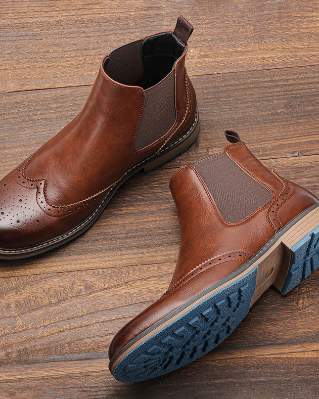 Mid-top Carved Casual Men's Shoes Brogue Vintage Men's Four Seasons Single Boots