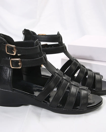 Women's Hollow-out Open Toe Zip Wedge Sandals