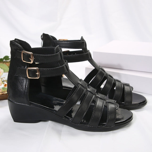 Women's Hollow-out Open Toe Zip Wedge Sandals