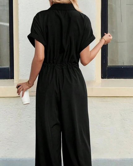 Women's Loose Casual Polo Collar Lace-up Jumpsuit