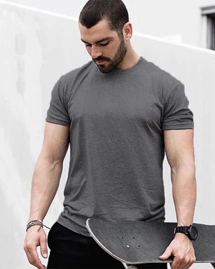Solid Color Fitness Men's Round Neck Sports Short Sleeve