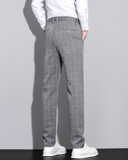 Casual Pants Men's Simple Plaid Slim Fit Straight-leg Trousers