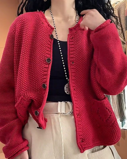 Women's Solid Color Round Neck Long Sleeve Knitted Sweater Coat
