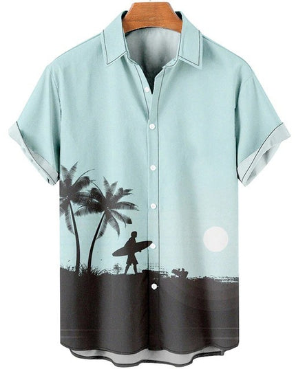 Men's Casual Slim Beach 3D Printed Short Sleeve Shirt