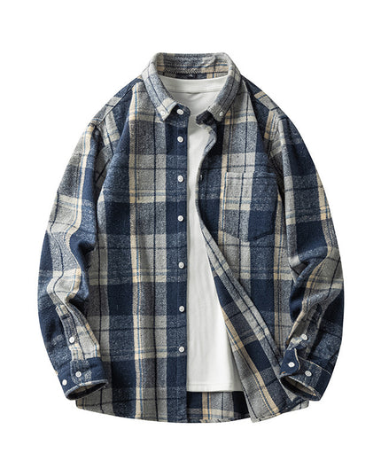 Cross-border Foreign Trade Men's Autumn And Winter New Plaid Plus Size Long-sleeved Shirt Casual Coat Thickened Flannel Shirt Men