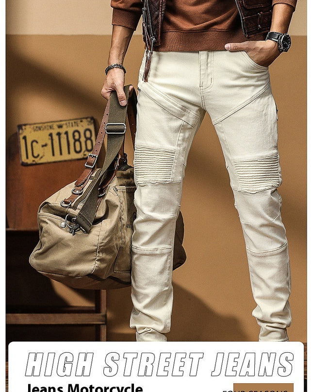 Motorcycle Jeans Brand Slim Fit Feet High-end Men's Casual All-matching Stretch