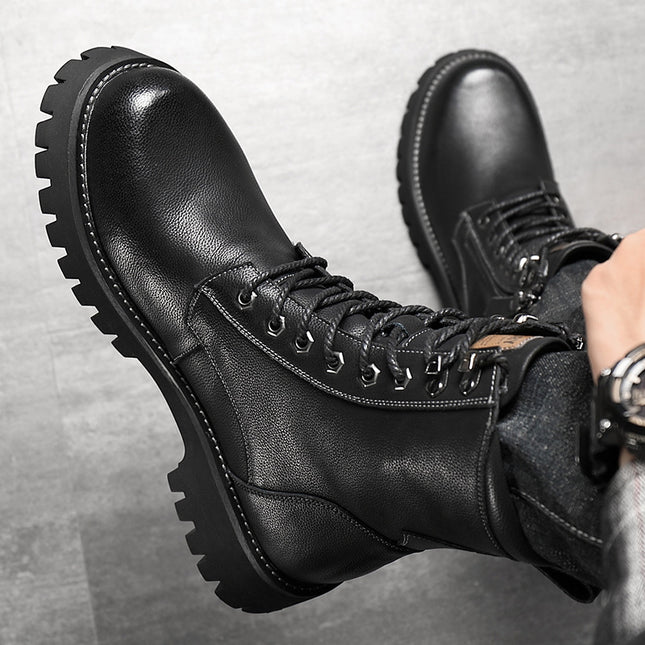 Worker Boot High Top British Style Thick Bottom Fleece-lined