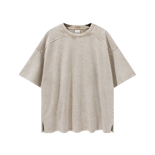 Pure Color Split Small Sweater Fabric Short-sleeved T-shirt