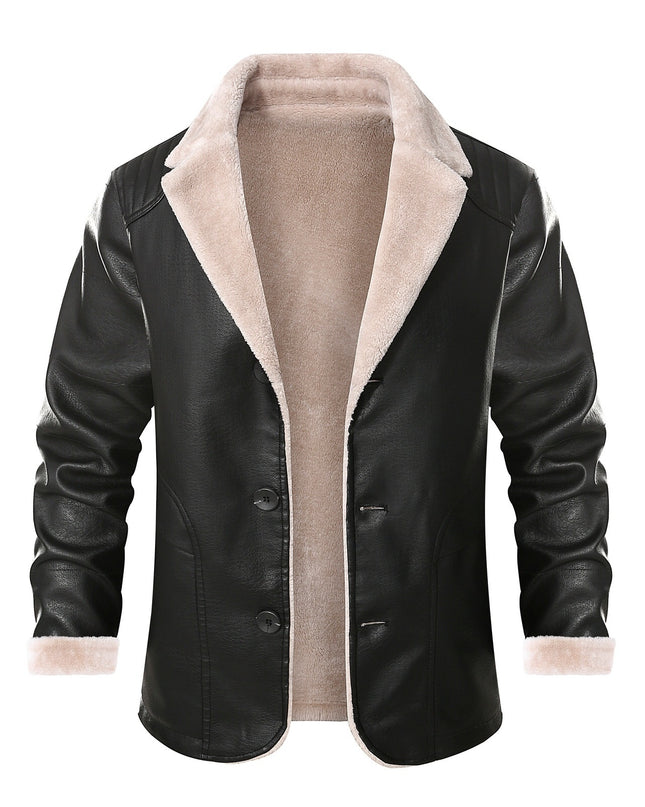Thick Fleece Fur Integrated Warm Suit Leather Label Leather Jacket Coat