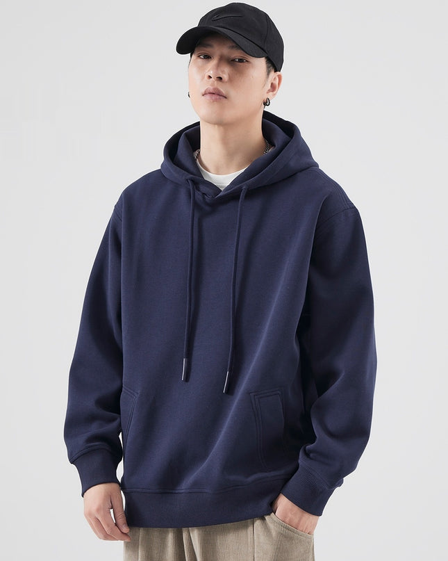 Spring And Autumn Velvet Padded Hooded Sweatshirt Men's Solid Color Pullover Hoodie Jacket
