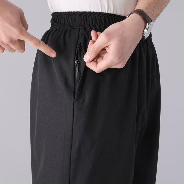 Solid Color Black Loose High Waist Comfort Breathable Middle-aged Breeches