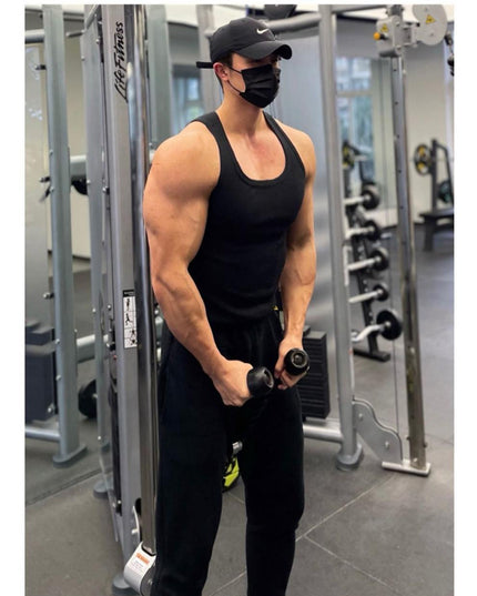 American-style Thick Thread Fitted Stretch Men's Sports Sleeveless T-shirt
